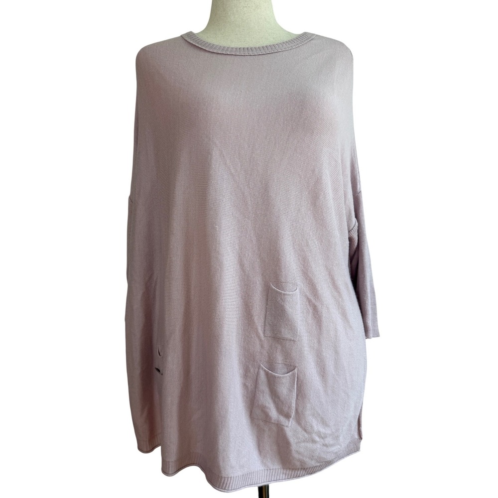 Mer Sea Knit Poncho Sweater Womens Size P Mauve Pink Oversized Pocket Slit Top‎